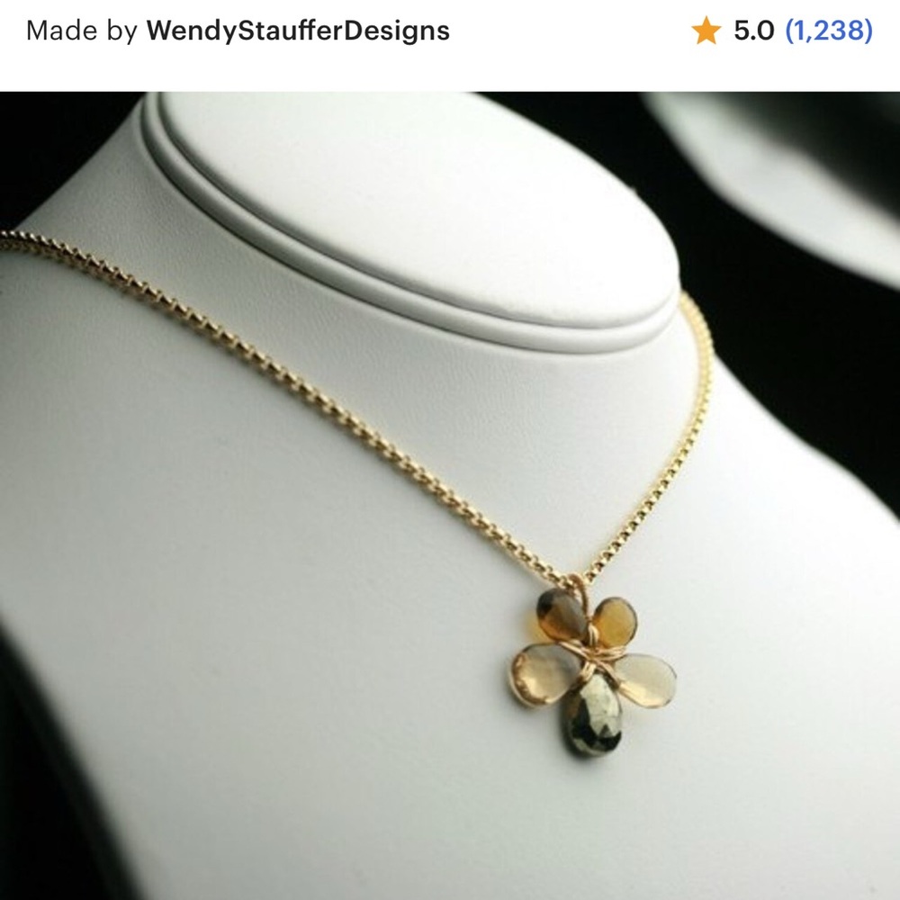 Flower Necklace in Pyrite, Champagne Citrine and Whiskey Quartz